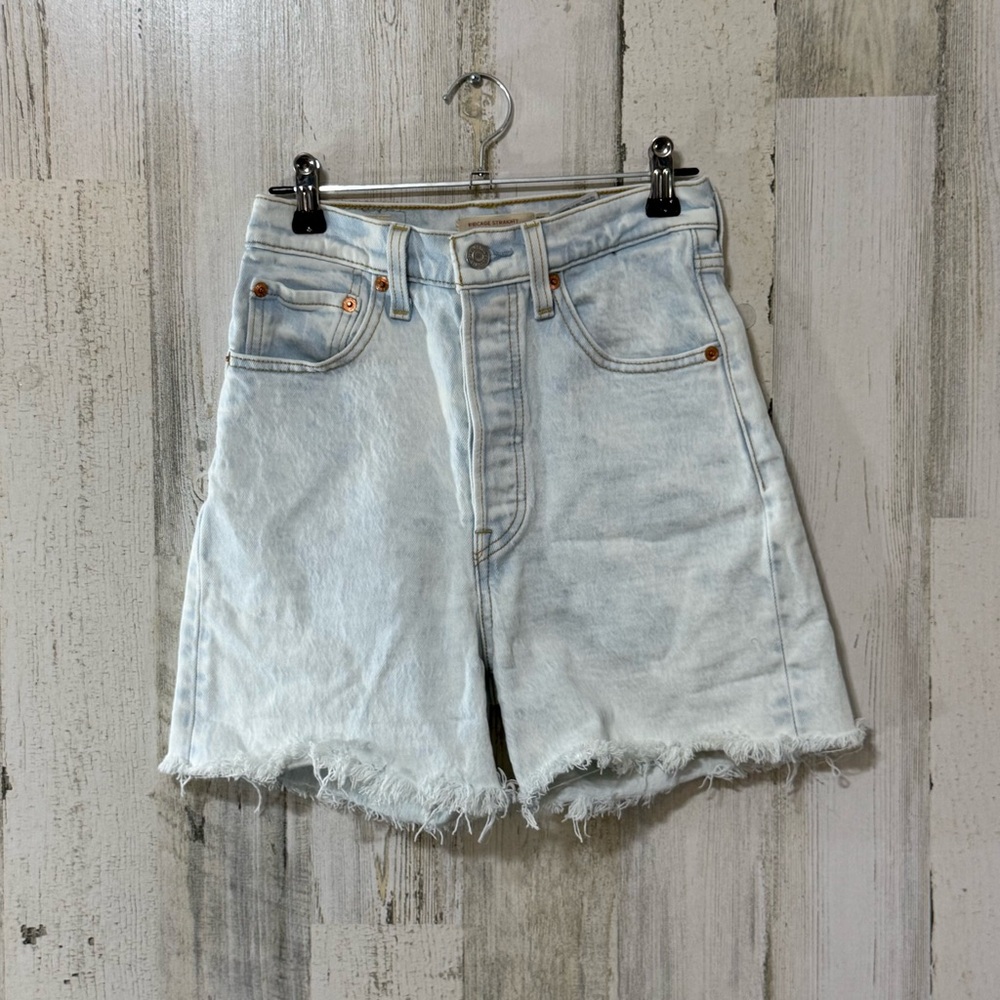 Levi's Ribcage Cut Off Light Blue High-Rise Button Fly Frayed Hem Jean Shorts